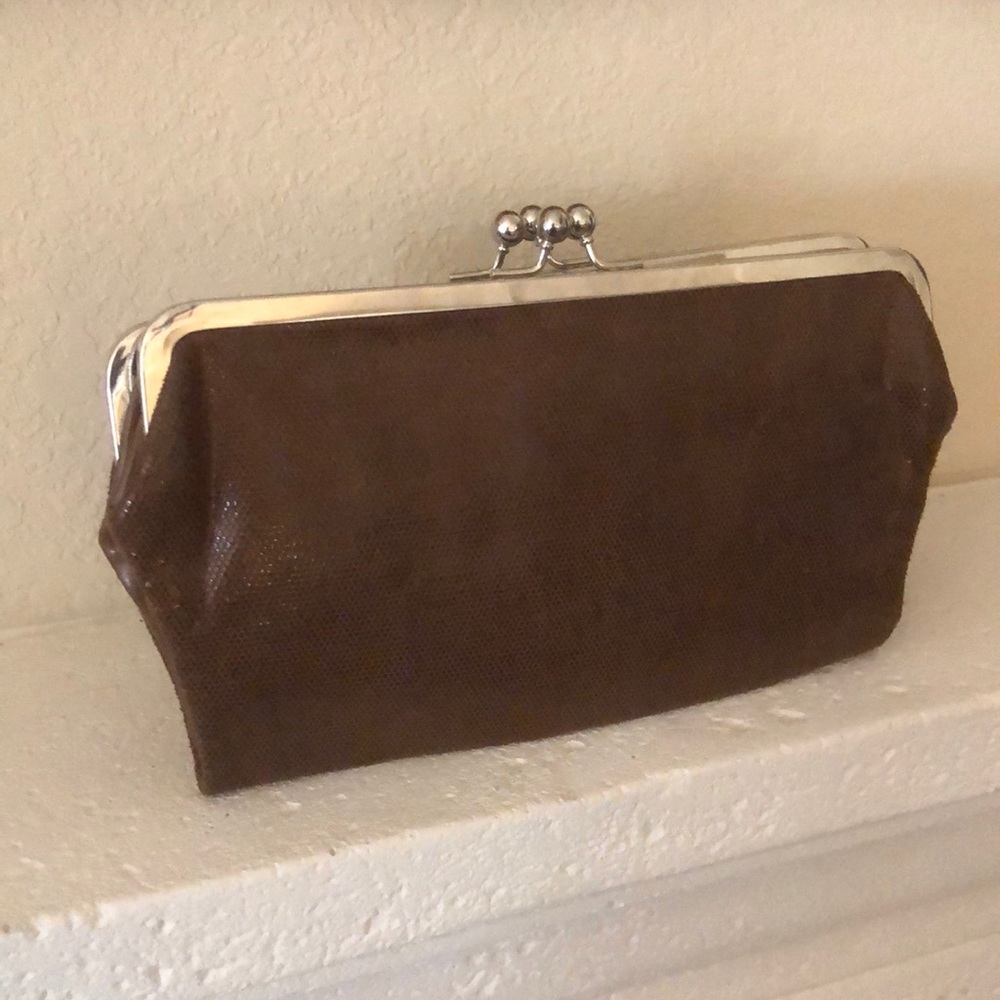 Brown Faux Snakeskin Clutch